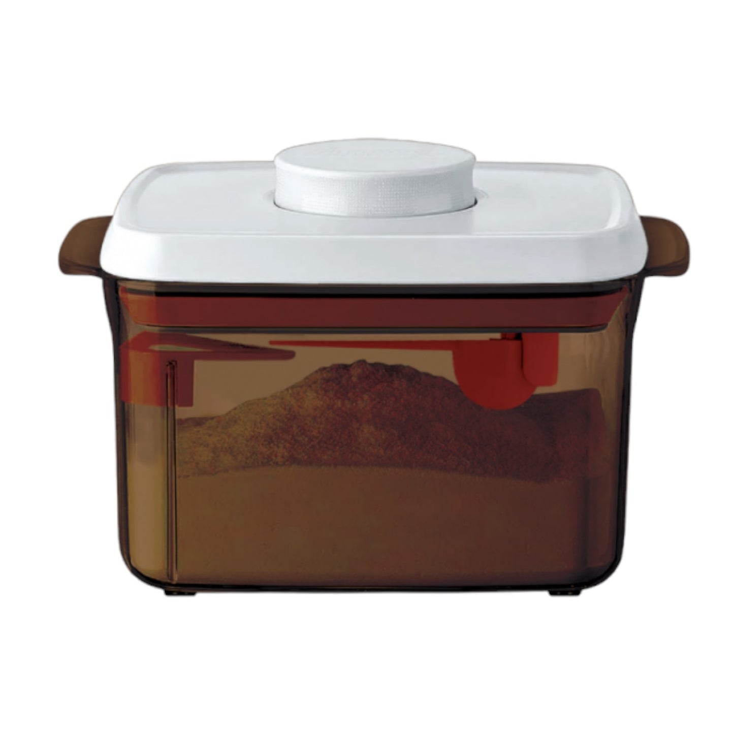 Autumnz - One-Push Airtight Food Storage Container 1000ml/300g (Tinted Brown Rectangle With Spoon & Scraper)