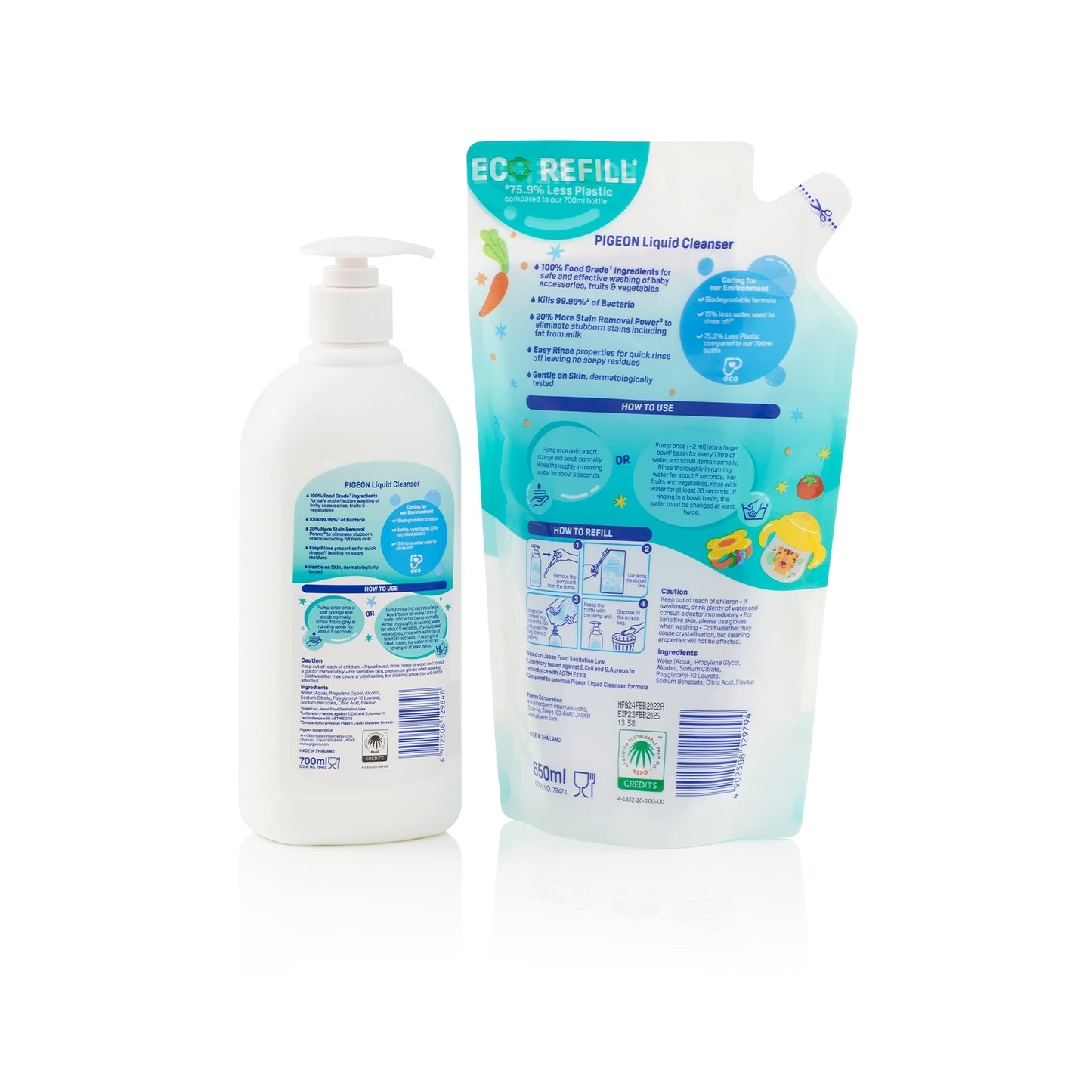 Pigeon Liquid Cleanser 700ml and Refill 650ml Set