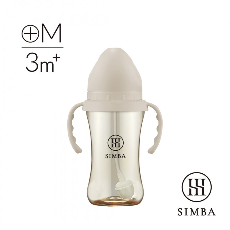 SIMBA ALLONGE PPSU WIDE NECK BOTTLE WITH HANDLE & AUTO STRAW (270ML/9OZ) CROSS HOLE M TEAT