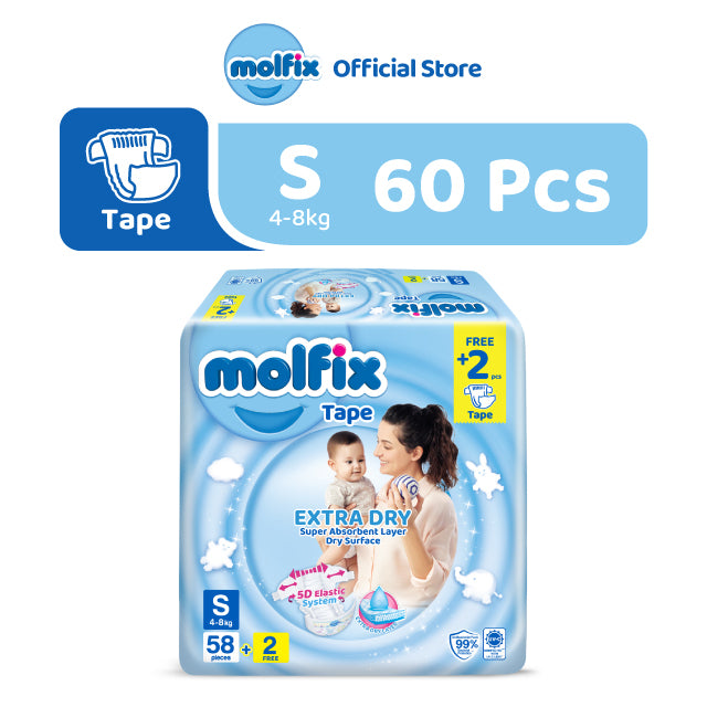 Molfix Extra Dry Tape Jumbo Pack - NB60 / S60 / M54 / L46 / XL38 / XXL34 (1 Pack)