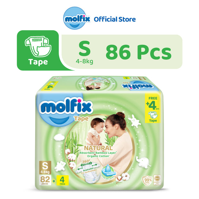 Molfix Natural Tape Super Jumbo Pack - NB/ S86 / M78 / L66 / XL54 / XXL44 (1 Pack)