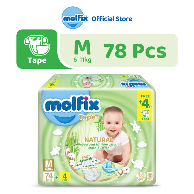 Molfix Natural Tape Super Jumbo Pack - NB/ S86 / M78 / L66 / XL54 / XXL44 (1 Pack)