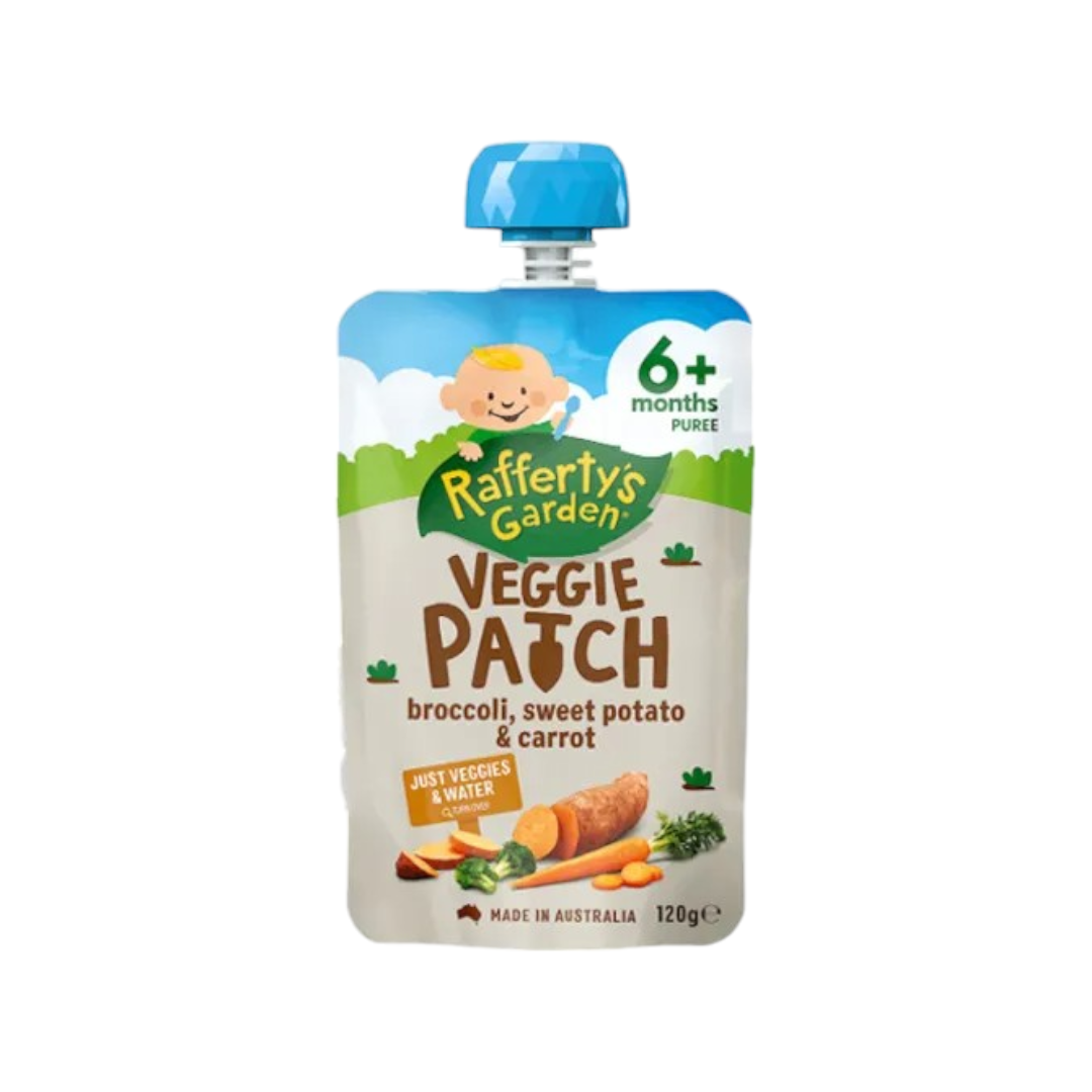 Rafferty's Garden Veggie Patch 120g - Spinach Sweet Potato Carrot & Corn / Broccoli Sweet Potato & Carrot / Zucchini Pumpkin & Potatoes