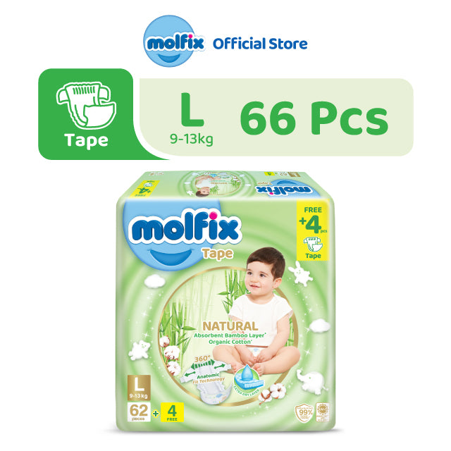 Molfix Natural Tape Super Jumbo Pack - NB/ S86 / M78 / L66 / XL54 / XXL44 (1 Pack)
