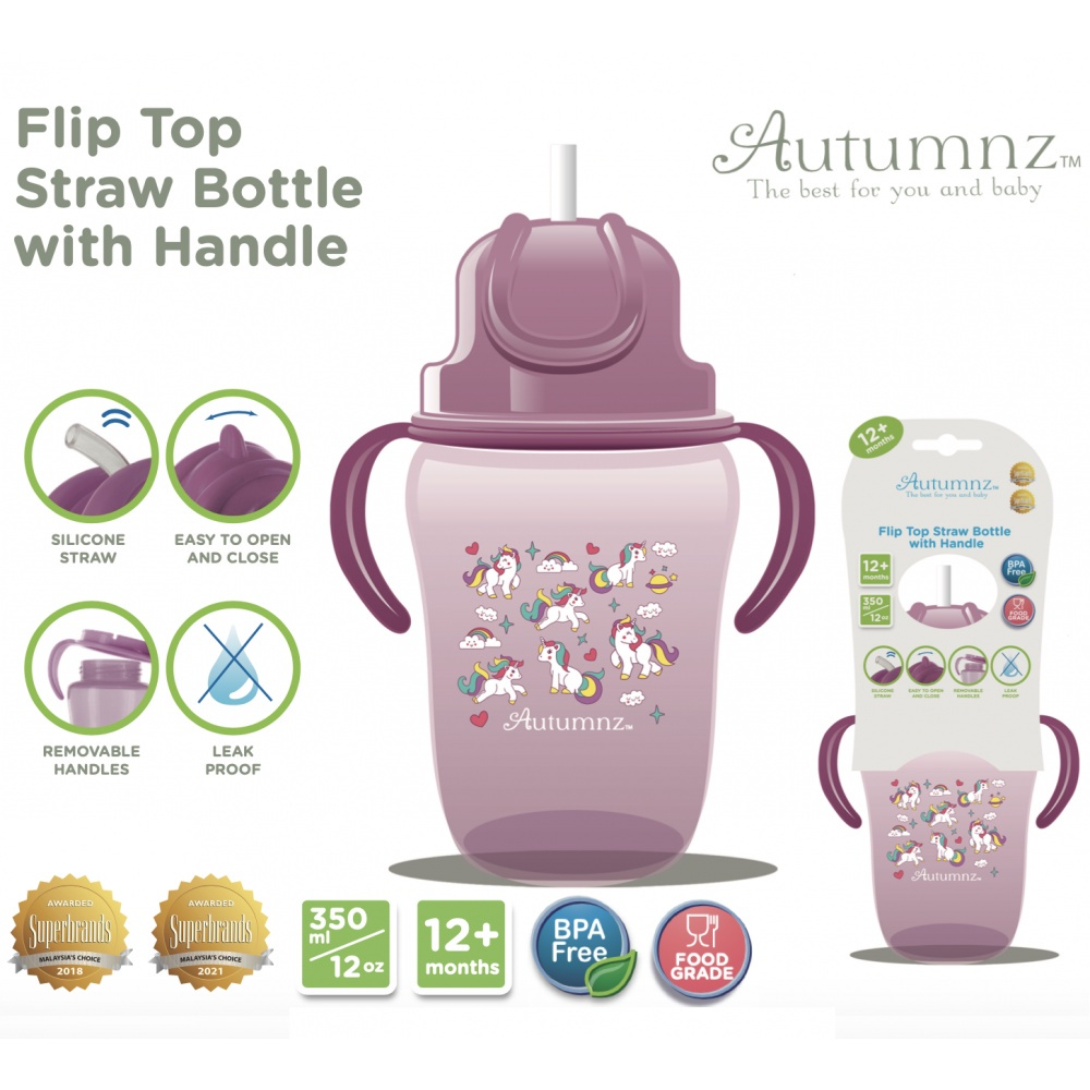 Autumnz Flip Top Straw Bottle With Handle 350ml/12oz