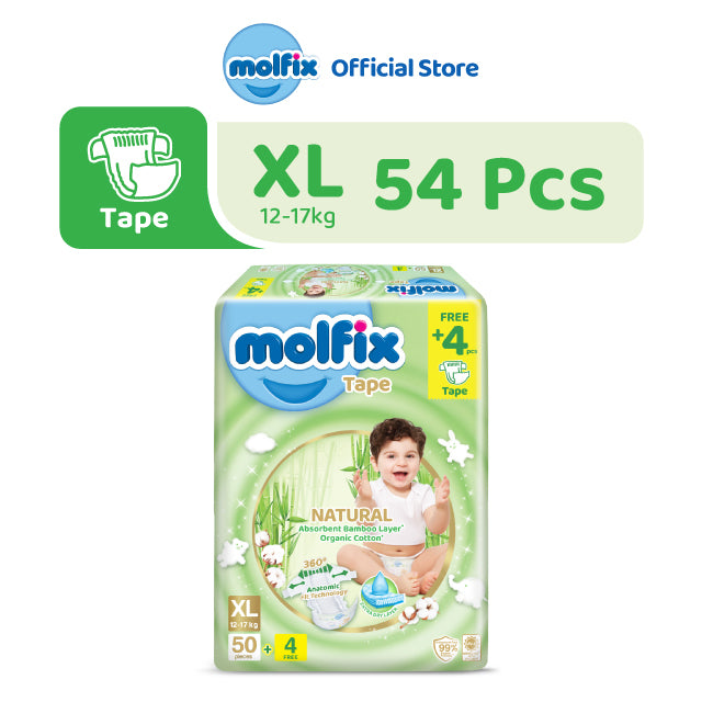 Molfix Natural Tape Super Jumbo Pack - NB/ S86 / M78 / L66 / XL54 / XXL44 (1 Pack)