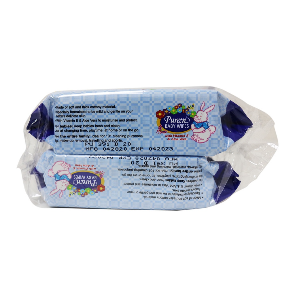 Pureen Baby Wipes - Blue (2 X 80's) New Packaging