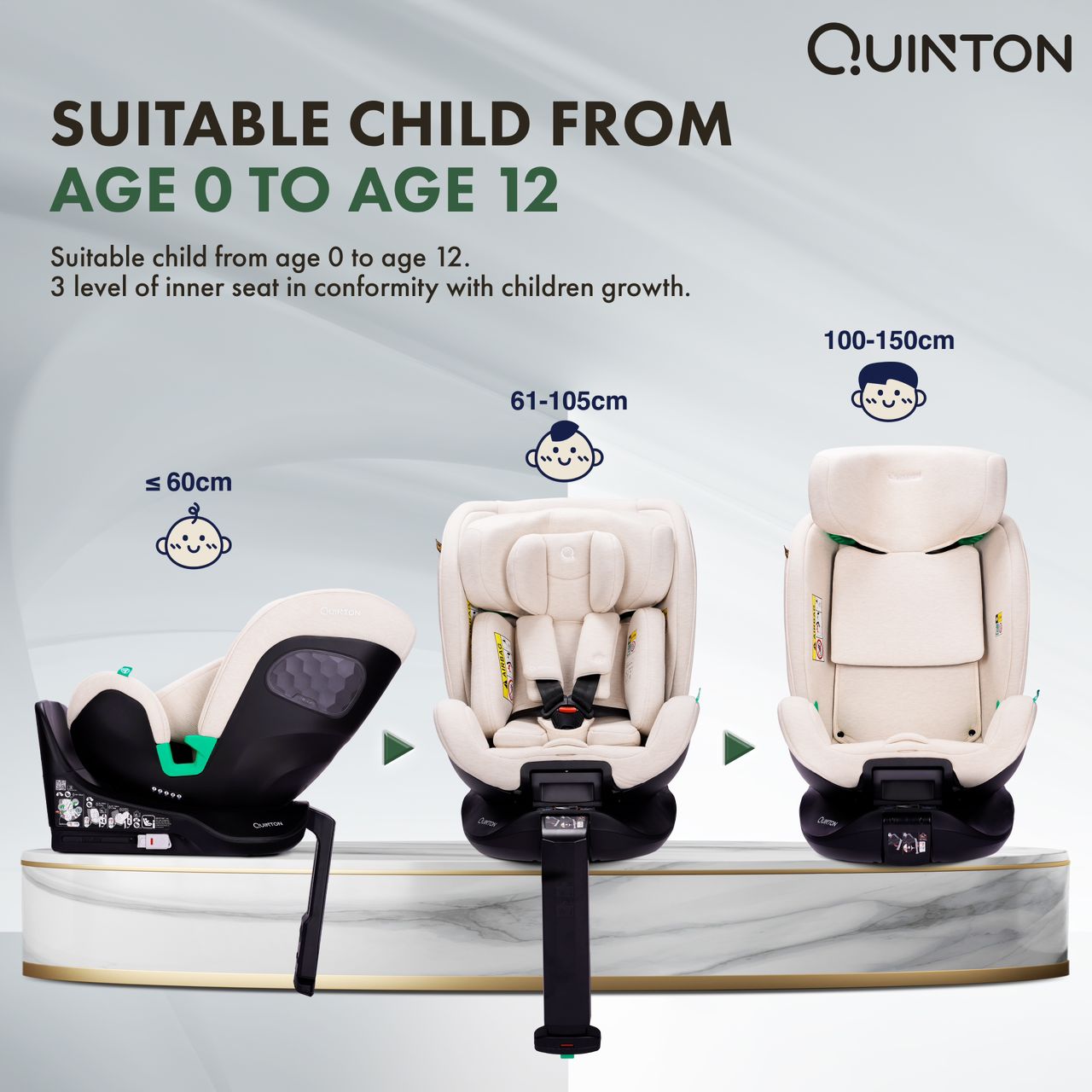 Quinton Coxy 360 Car Seat Cream White/Black/Navy Blue