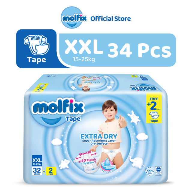 Molfix Extra Dry Tape Jumbo Pack - NB60 / S60 / M54 / L46 / XL38 / XXL34 (1 Pack)