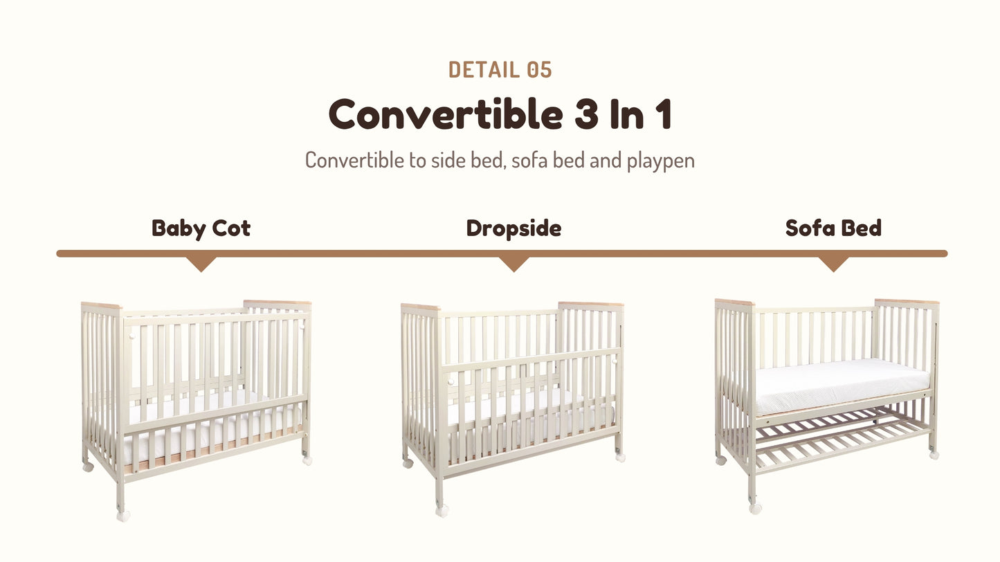 Funbies Haloo Baby Cot Set (Pipe Clay + Natural White)