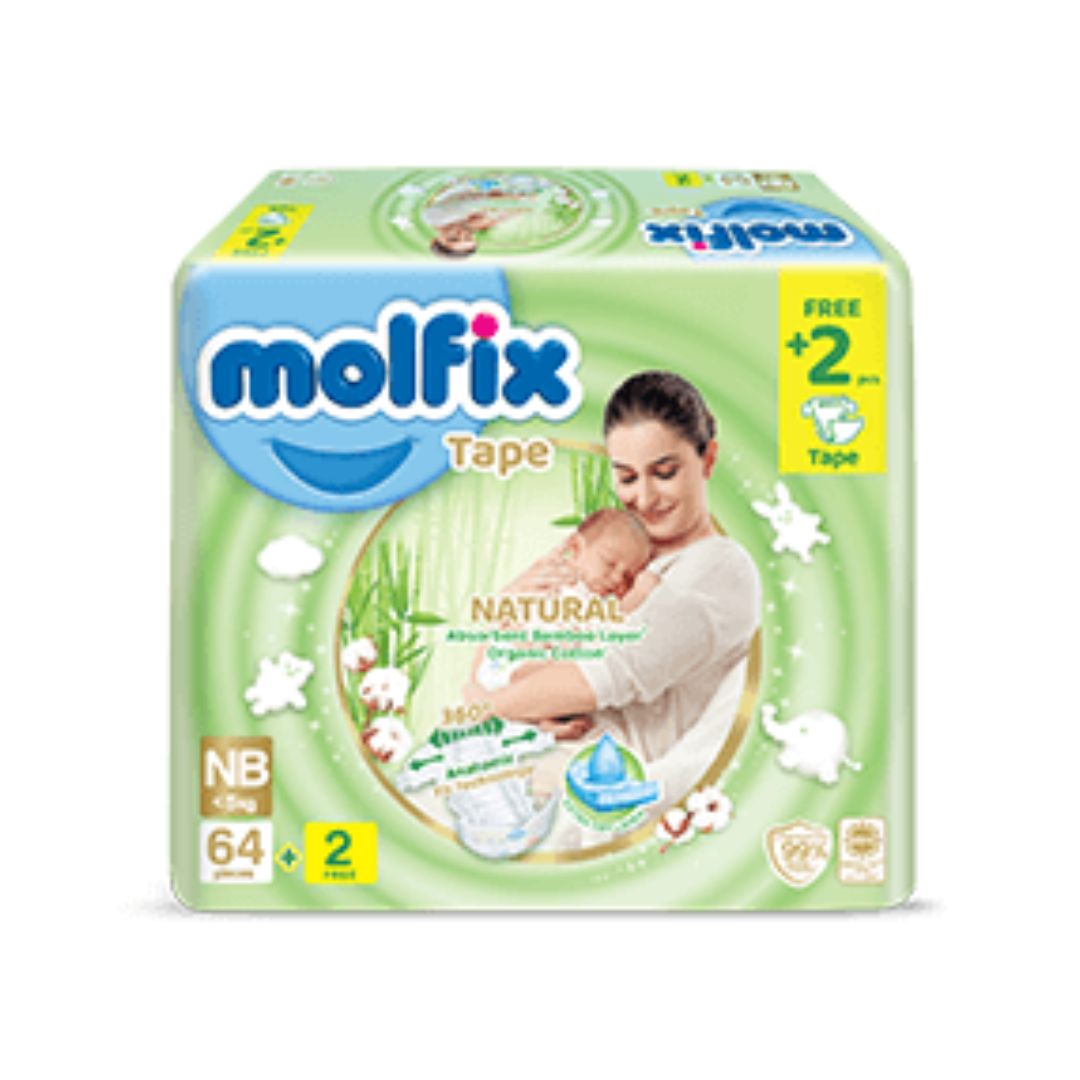 Molfix Natural Tape Super Jumbo Pack - NB/ S86 / M78 / L66 / XL54 / XXL44 (1 Pack)