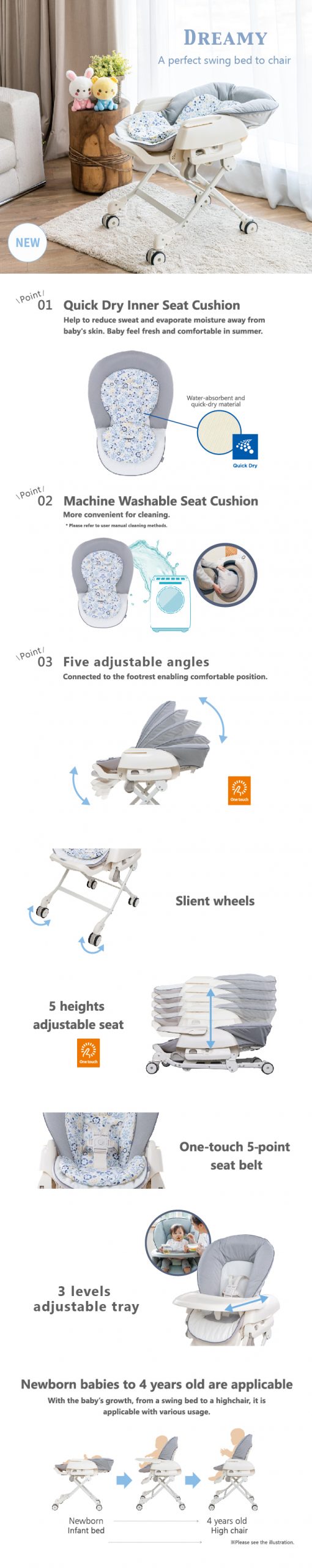 Combi Baby Dreamy Manual Baby Swing | Applicable Age: Newborn to 4 Years Old Approx.