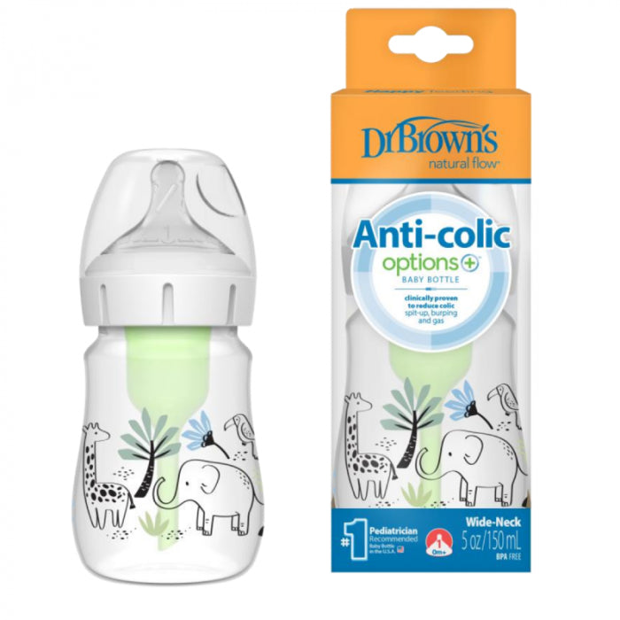 Dr. Brown's Options+ Anti-Colic Plastic Bottle Wide Neck & Silicone Teat 0m+ 150ml