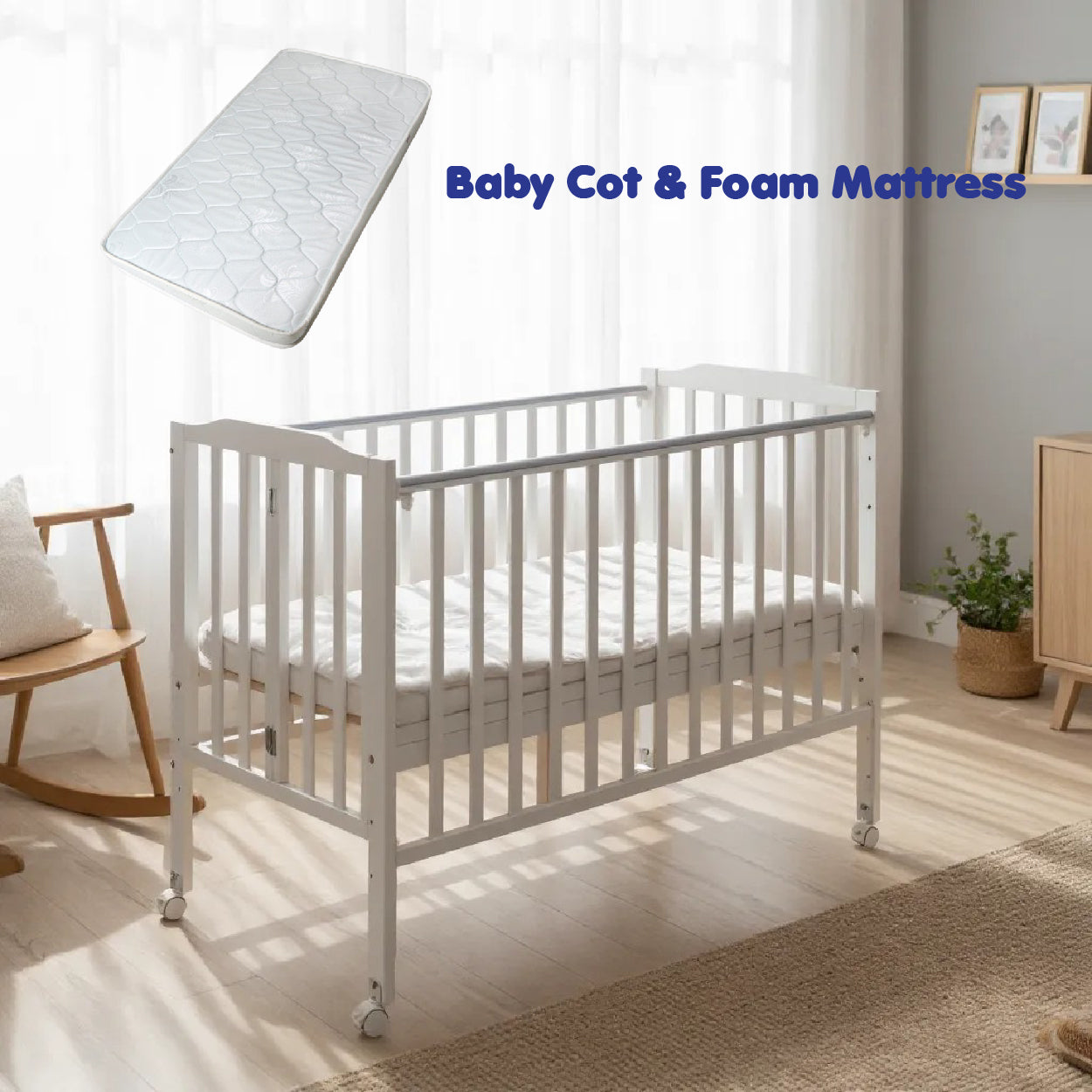 Foldable Wooden Baby Cot 120cmx60cm