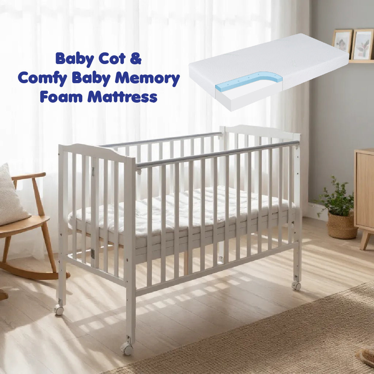 Foldable Wooden Baby Cot 120cmx60cm