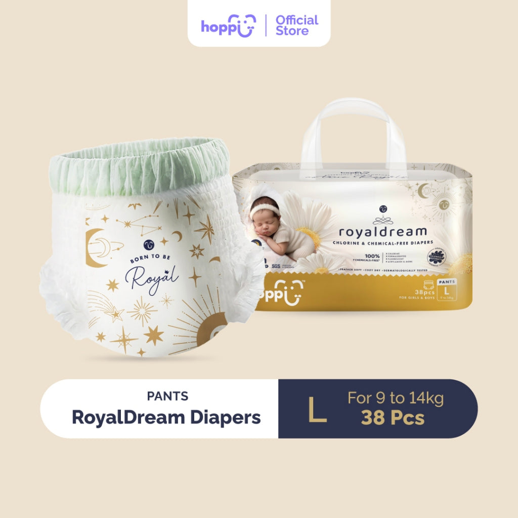 Hoppi RoyalDream Baby Diaper Pants M42/L38/XL32/XXL28 (1 Pack) 100% Chemicals-Free