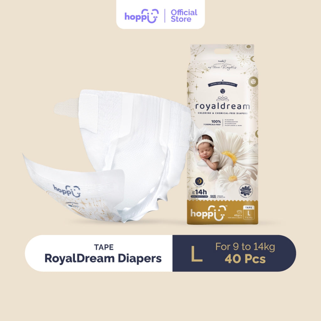 Hoppi RoyalDream Baby Diaper Tape NB66/S56/M44/L40 (1 Pack) 100% Chemicals-Free