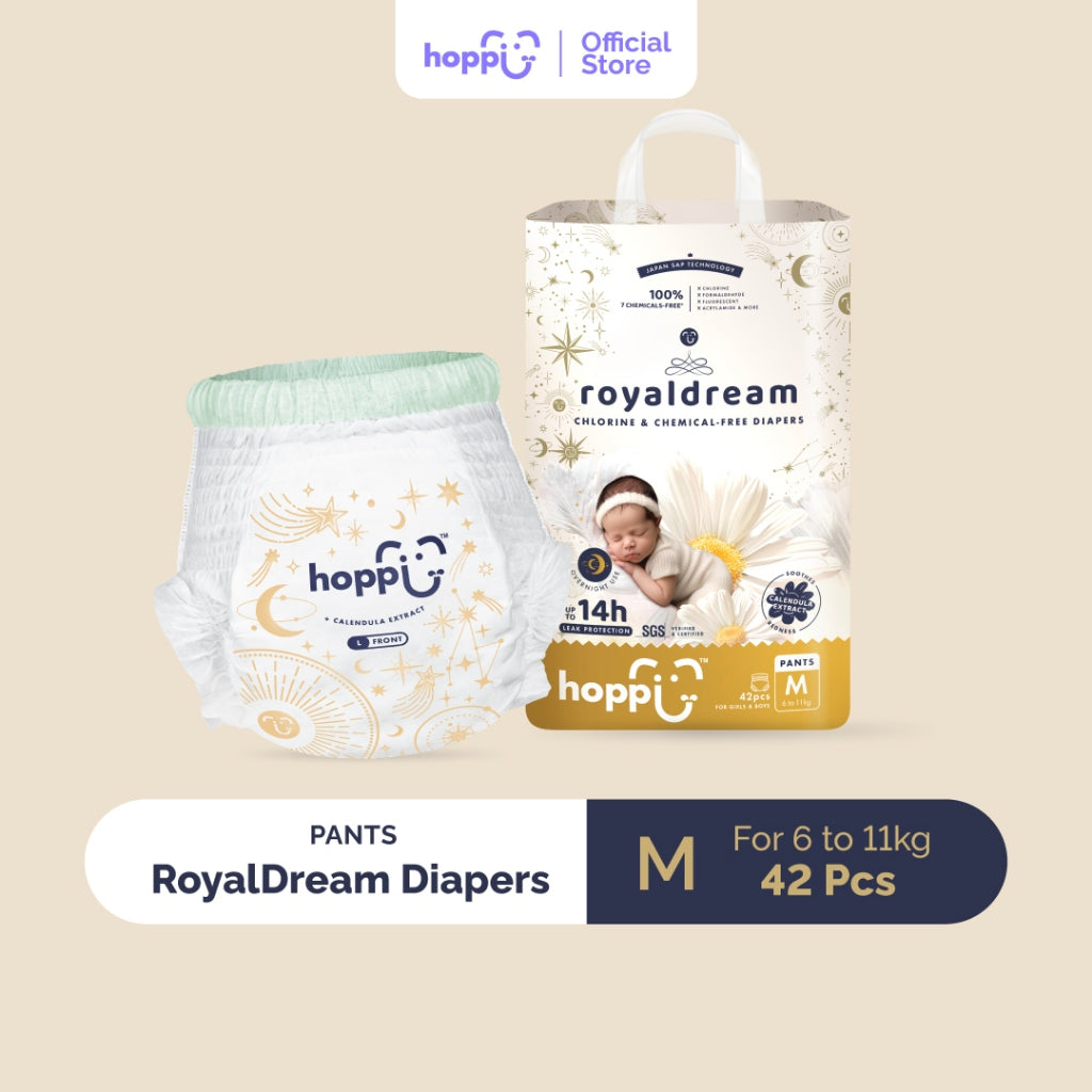 Hoppi RoyalDream Baby Diaper Pants M42/L38/XL32/XXL28 (1 Pack) 100% Chemicals-Free