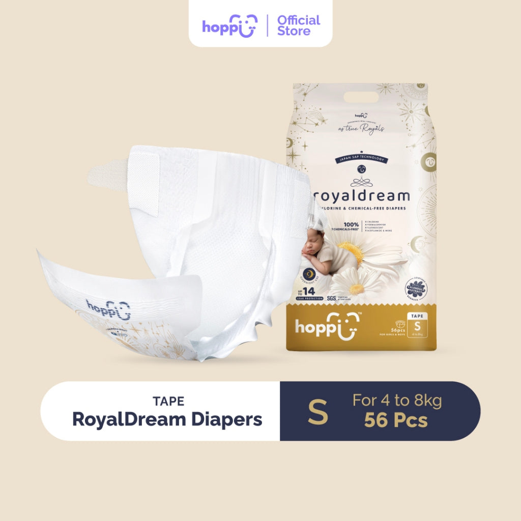 Hoppi RoyalDream Baby Diaper Tape NB66/S56/M44/L40 (1 Pack) 100% Chemicals-Free