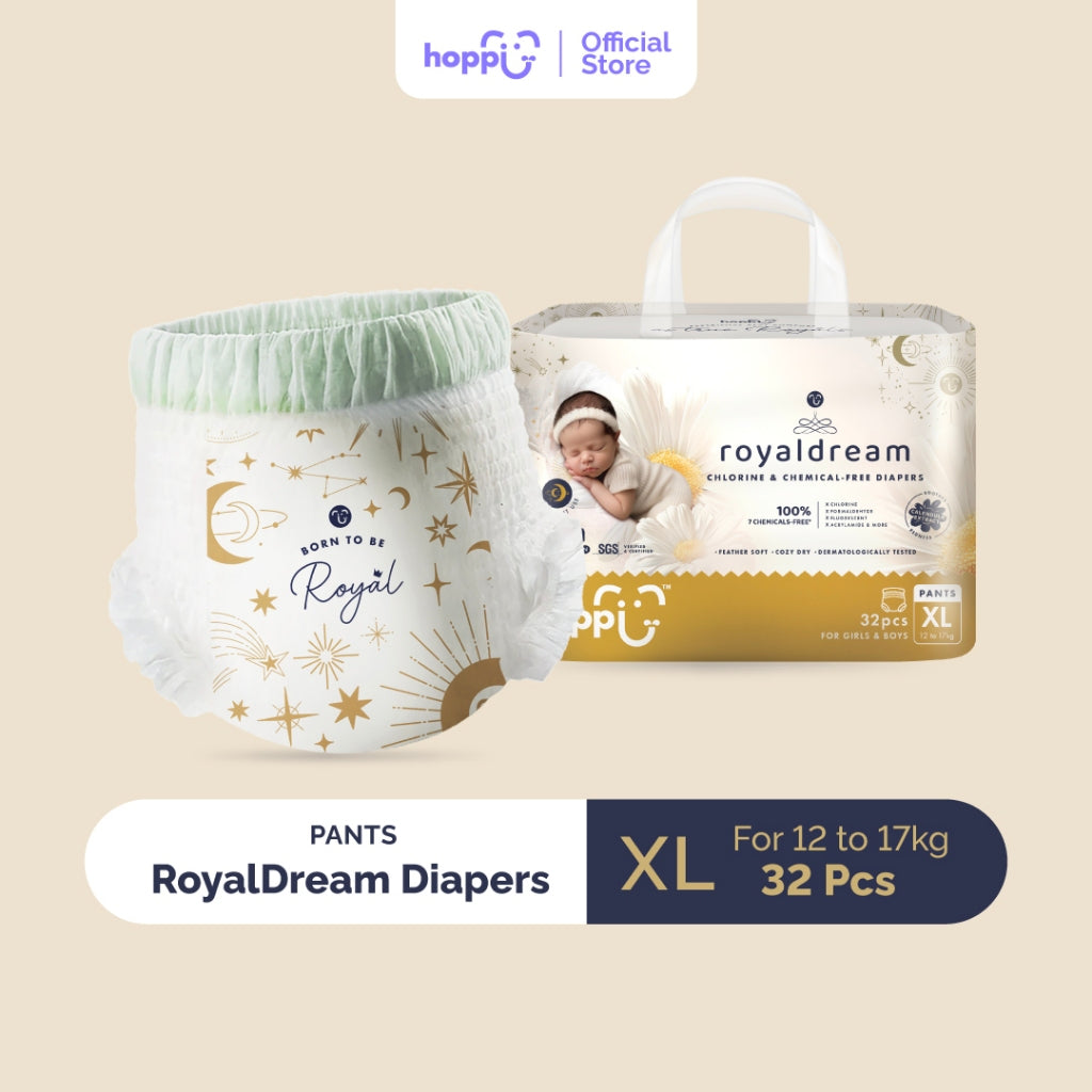 Hoppi RoyalDream Baby Diaper Pants M42/L38/XL32/XXL28 (1 Pack) 100% Chemicals-Free