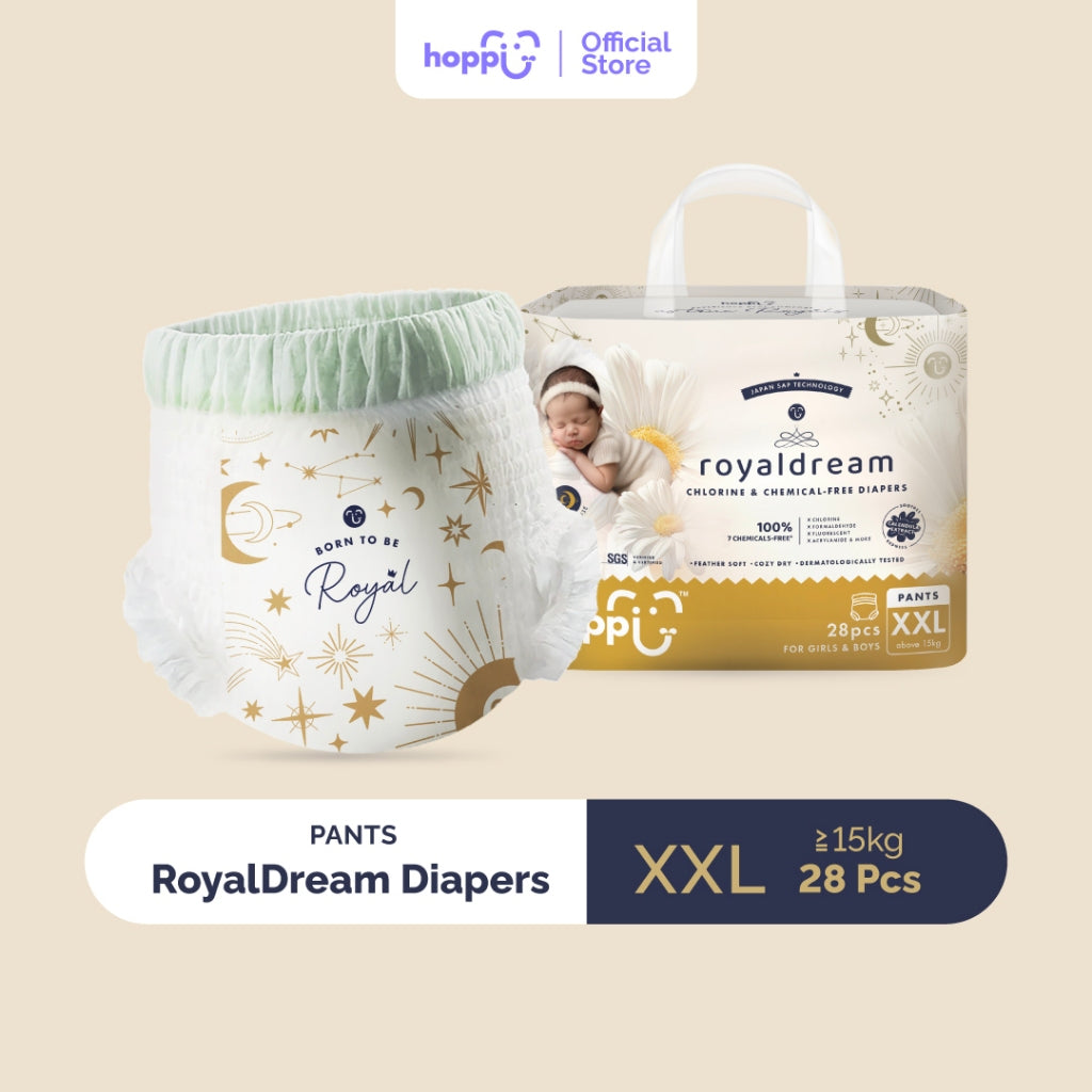 Hoppi RoyalDream Baby Diaper Pants M42/L38/XL32/XXL28 (1 Pack) 100% Chemicals-Free