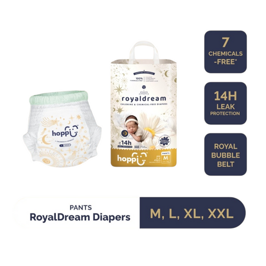 Hoppi RoyalDream Baby Diaper Pants M42/L38/XL32/XXL28 (1 Pack) 100% Chemicals-Free