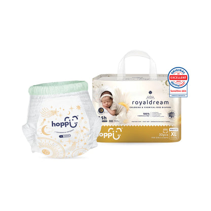 Hoppi RoyalDream Baby Diaper Pants M42/L38/XL32/XXL28 (1 Pack) 100% Chemicals-Free