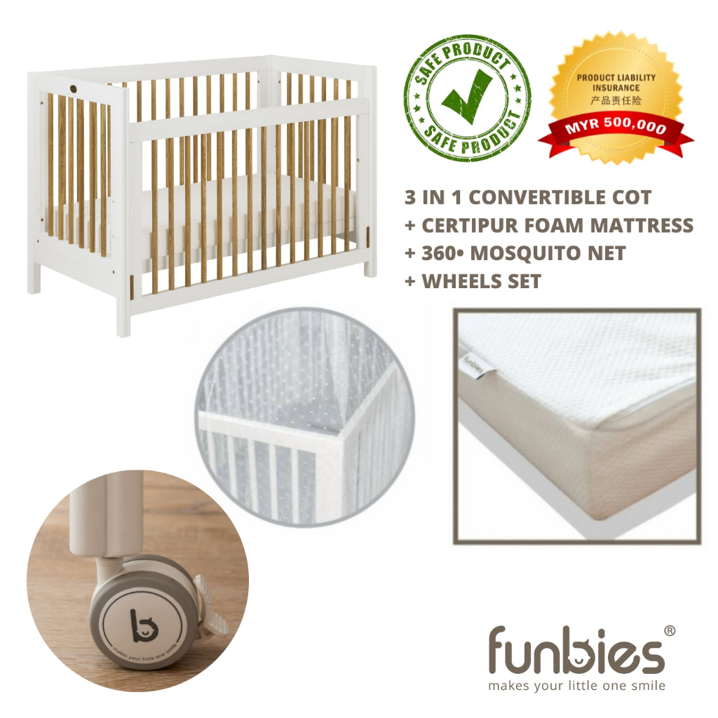 Funbies Clover 3in1 Baby Cot Set (White)