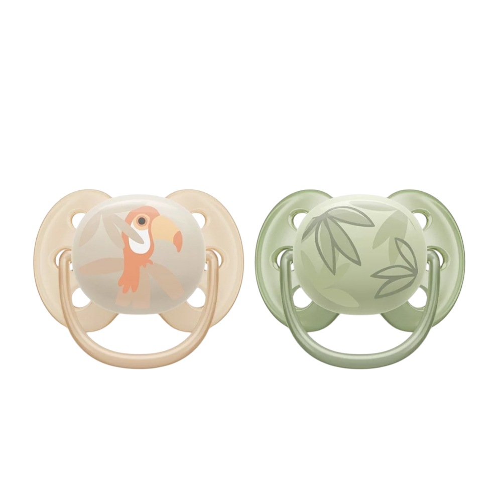 Philips Avent Ultra Soft Air Soother Pacifier 0-6m Carry Case [Twin Pack] Parrot Palm Leaf