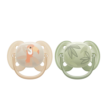 Philips Avent Ultra Soft Air Soother Pacifier 0-6m Carry Case [Twin Pack] Parrot Palm Leaf