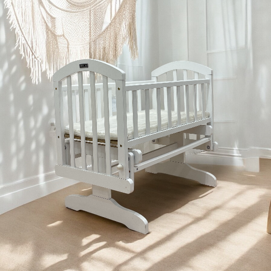 Solid Wood Baby Rocking Cot/Wooden Swing Cradle Cot c/w mattress