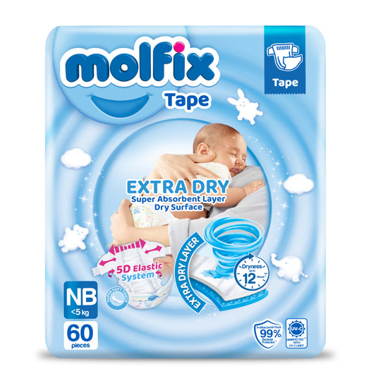 Molfix Extra Dry Tape Jumbo Pack - NB60 / S60 / M54 / L46 / XL38 / XXL34 (1 Pack)