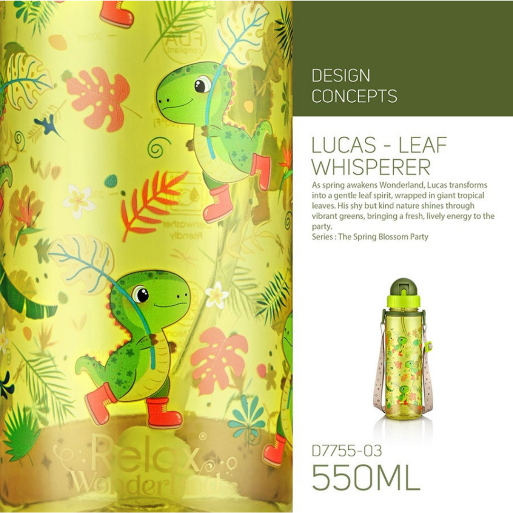 RELAX Tritan Botol Air Kanak-kanak Wonderland Series Kids Water Bottle Colourful Design BPA Free - D7755 Series 550ml