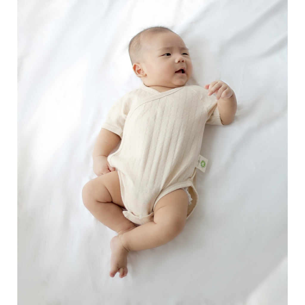 Twinkle Planet | Organic Pointelle Kimono Short Sleeve Baby Bodysuit - Purely Natural