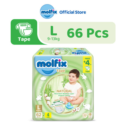 Molfix Natural Tape Super Jumbo Pack - NB/ S86 / M78 / L66 / XL54 / XXL44 (1 Pack)
