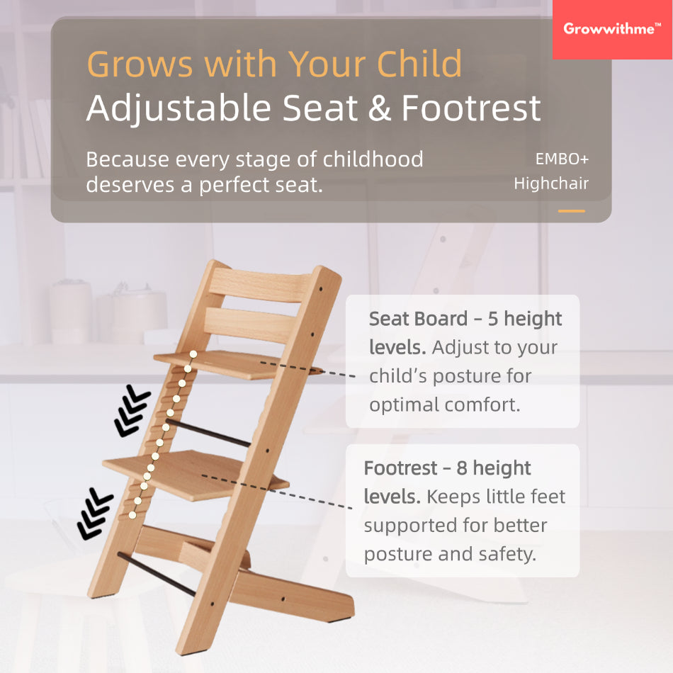 Growwithme™ Embo+ High Chair [Enhanced Edition]｜Premium Beech Wood｜5-Year Warranty