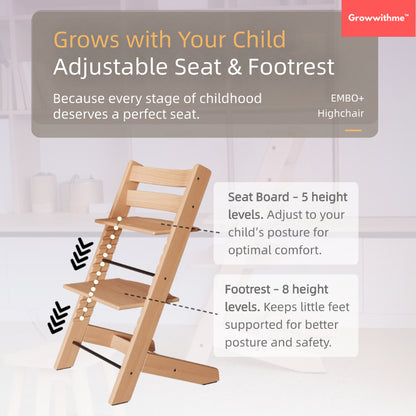 Growwithme™ Embo+ High Chair [Enhanced Edition]｜Premium Beech Wood｜5-Year Warranty