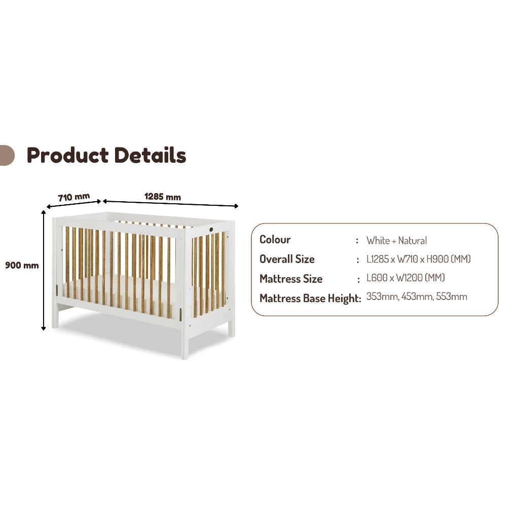 Funbies Clover 3in1 Baby Cot Set (White)