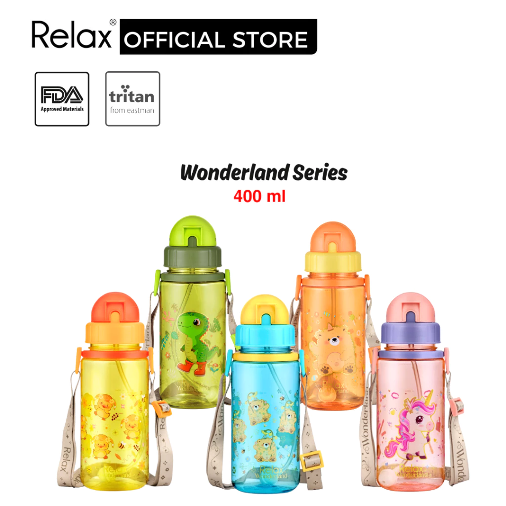 RELAX Tritan Botol Air Kanak-kanak Wonderland Series Kids Water Bottle Colourful Design BPA Free - D7740 Series 400ml