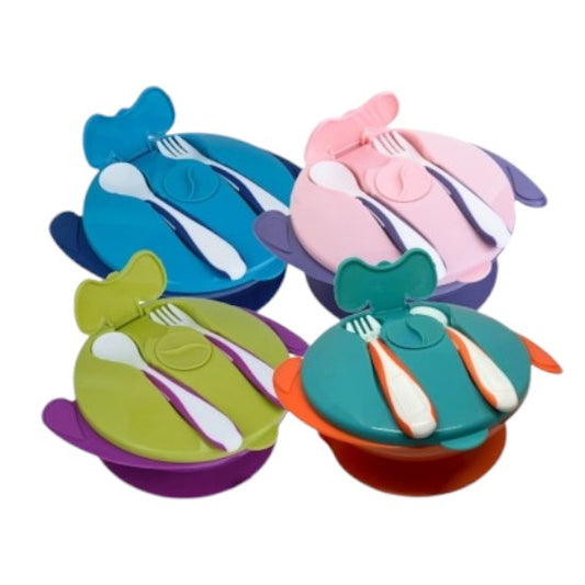 Autumnz Baby Suction Bowl with Spoon and Fork - Assorted Color