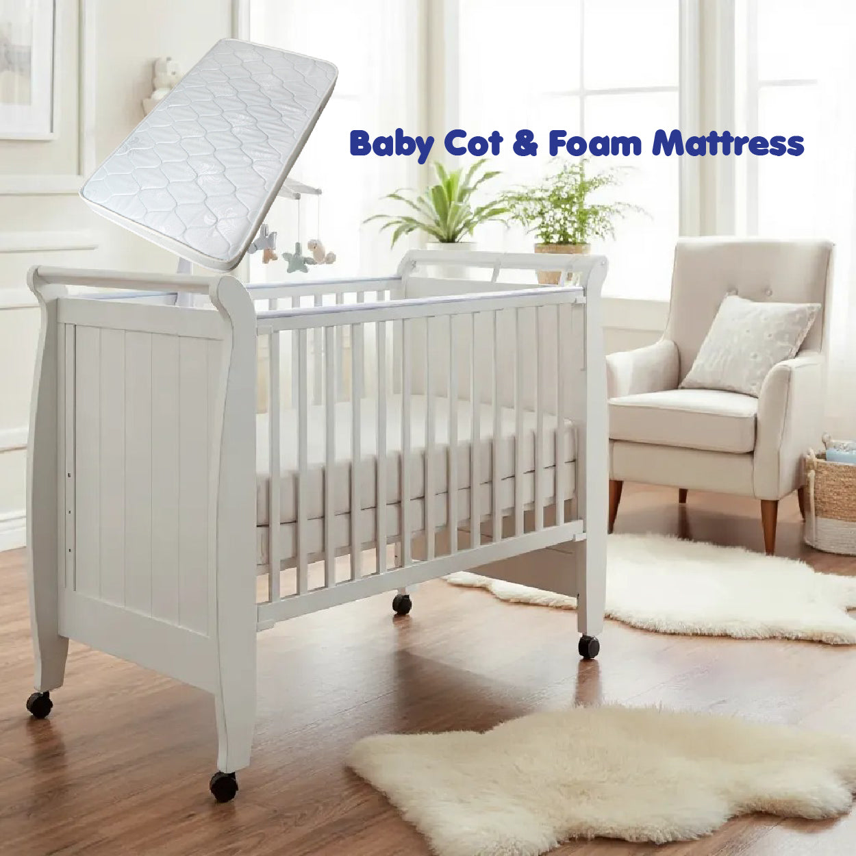 Costa 4-in-1 Convertible Baby Cot (White) 28 x 52 Inch (70 cm x 130cm)