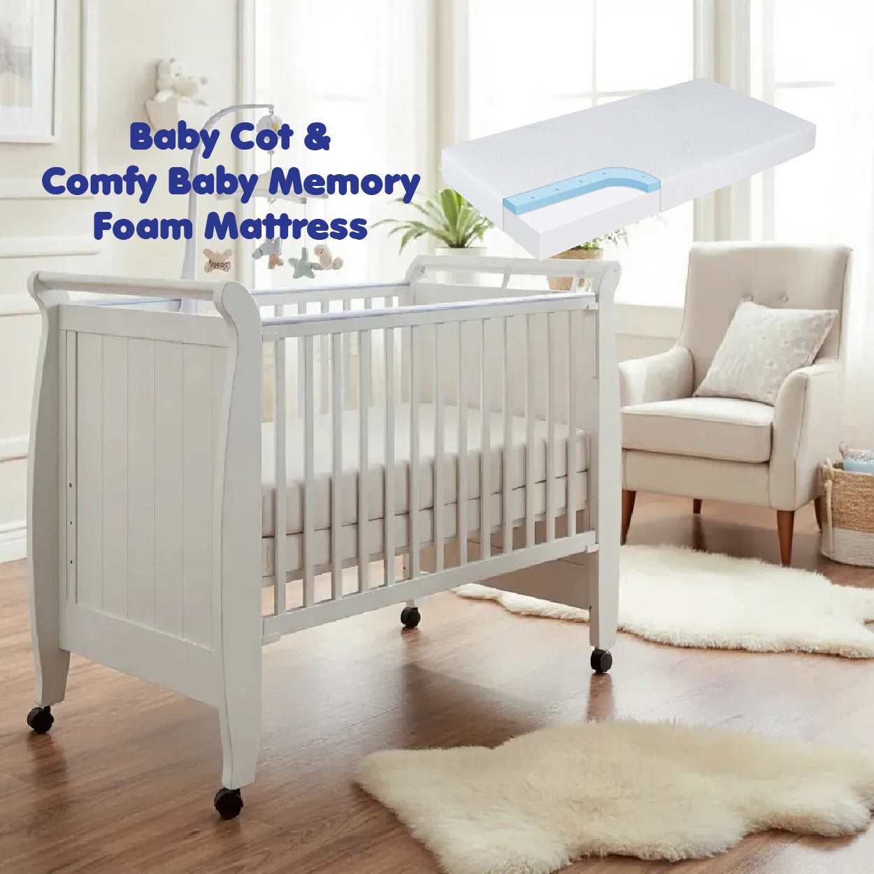 Costa 4-in-1 Convertible Baby Cot (White) 28 x 52 Inch (70 cm x 130cm)