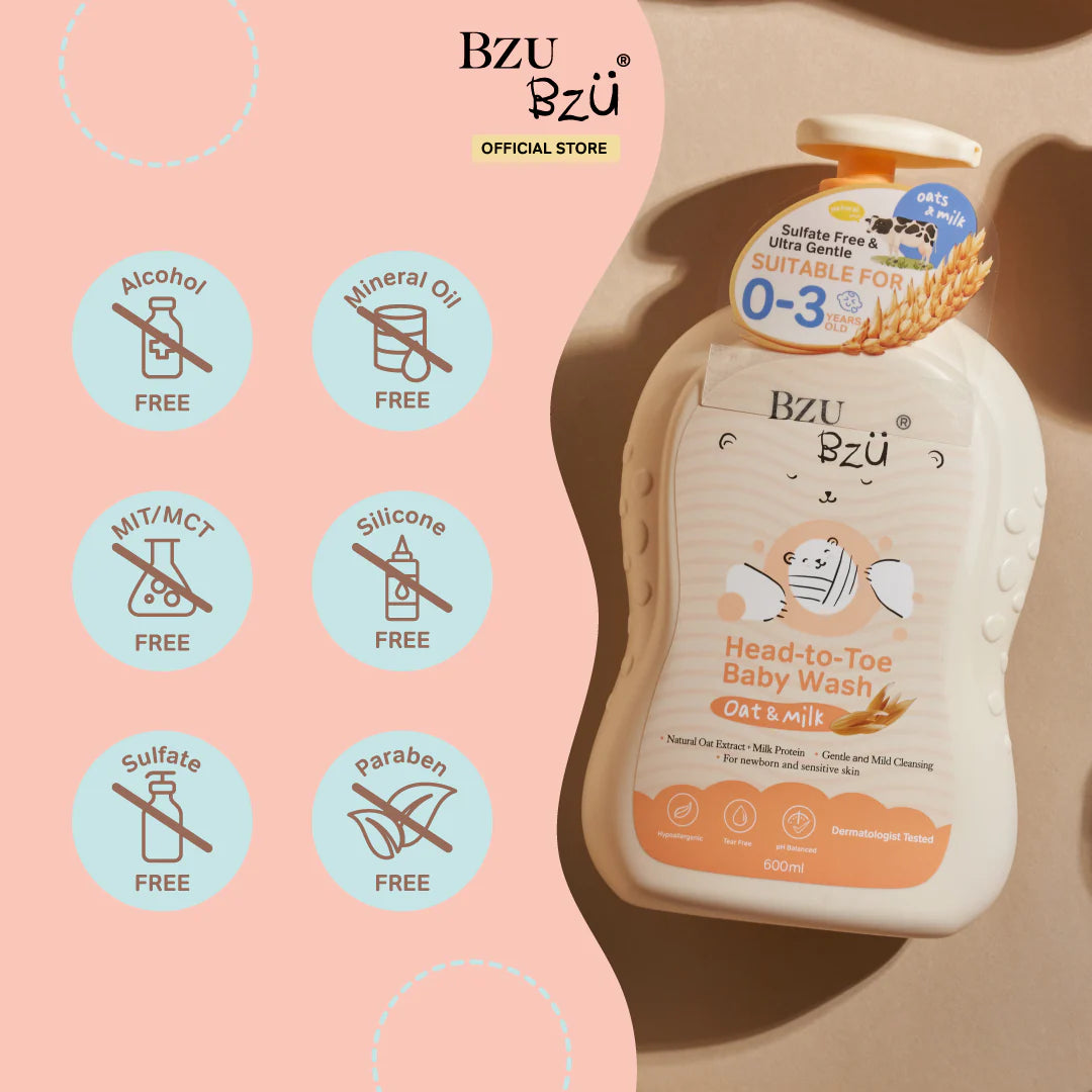 Bzu Bzu Head to Toe Baby Wash Oat & Milk (600ml)