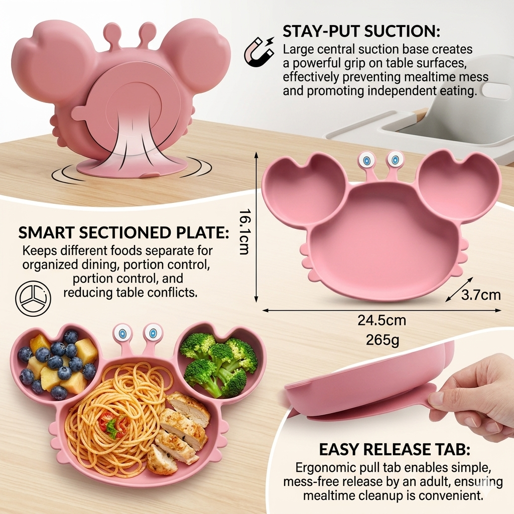 Silicone Divided Baby Feeding Plate with Suction Base