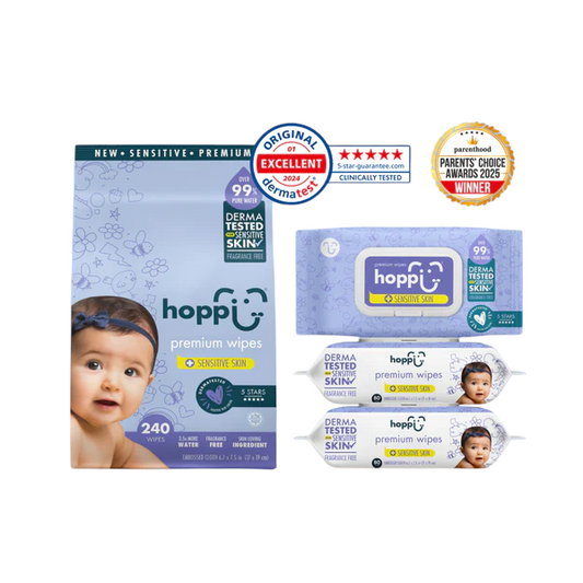 Hoppi Premium Wipes [German Dermatologically Tested] with Halal Certified (80 Wipes x 3 Packs)