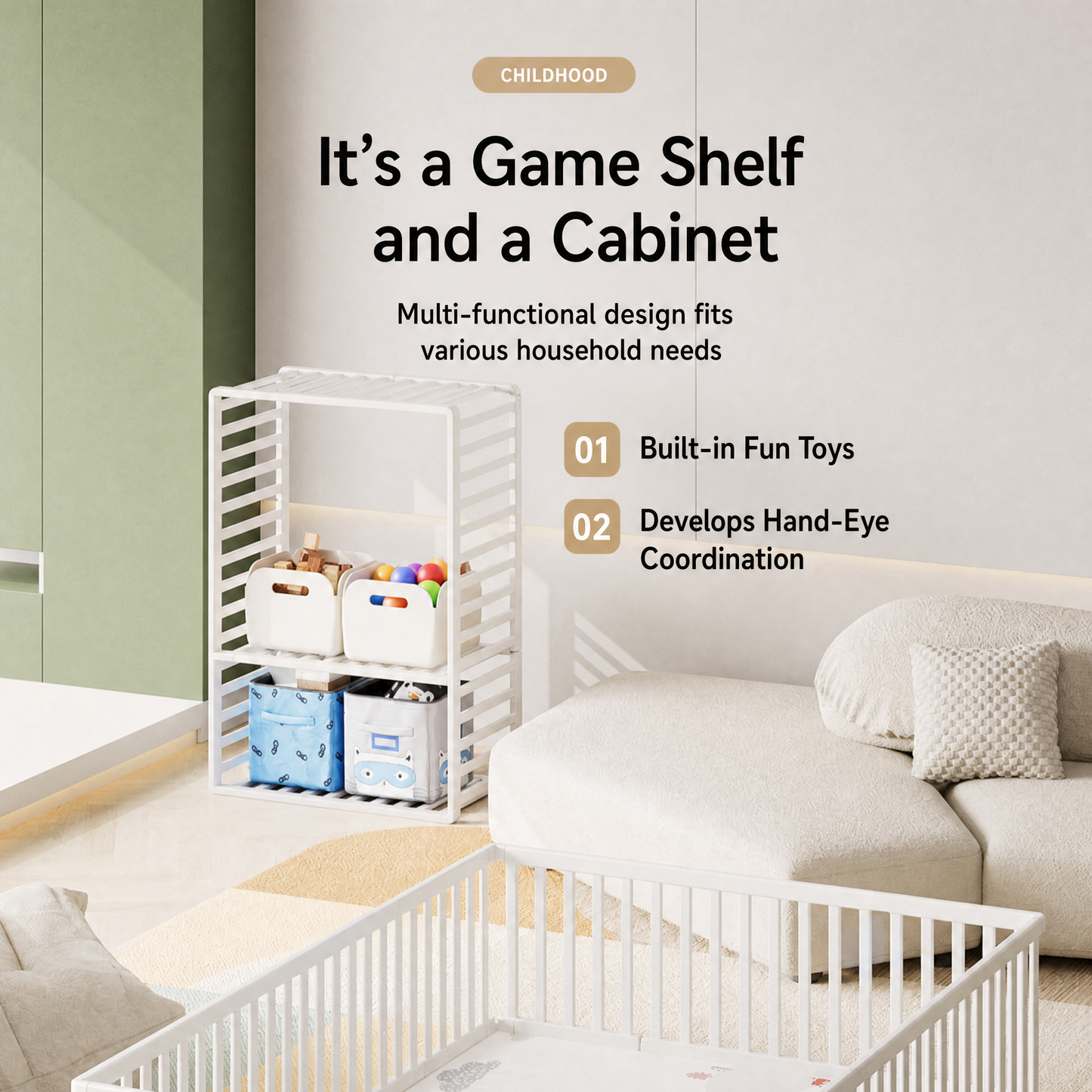 2 in 1 Convertible Baby Fence & Storage System