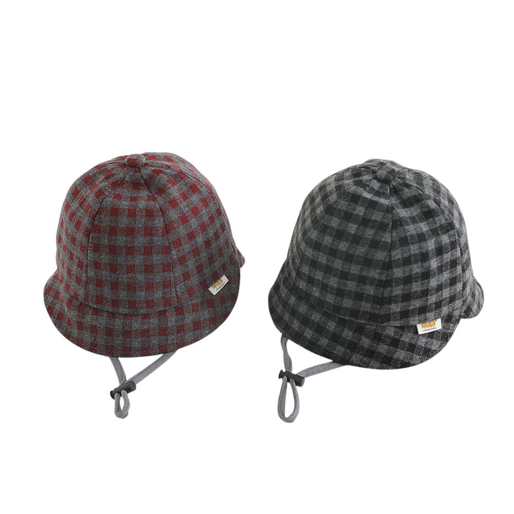 Baby Toddler Plaid Bucket Hats with Chin Strap