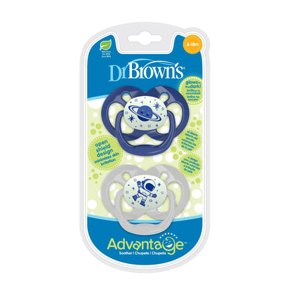 Dr Browns Blue Advantage Pacifiers (Stage 2) Glow In The Dark | 6-18mths