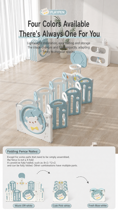 Happy Bear Foldable Baby Playpen & Safety Fence 12+2