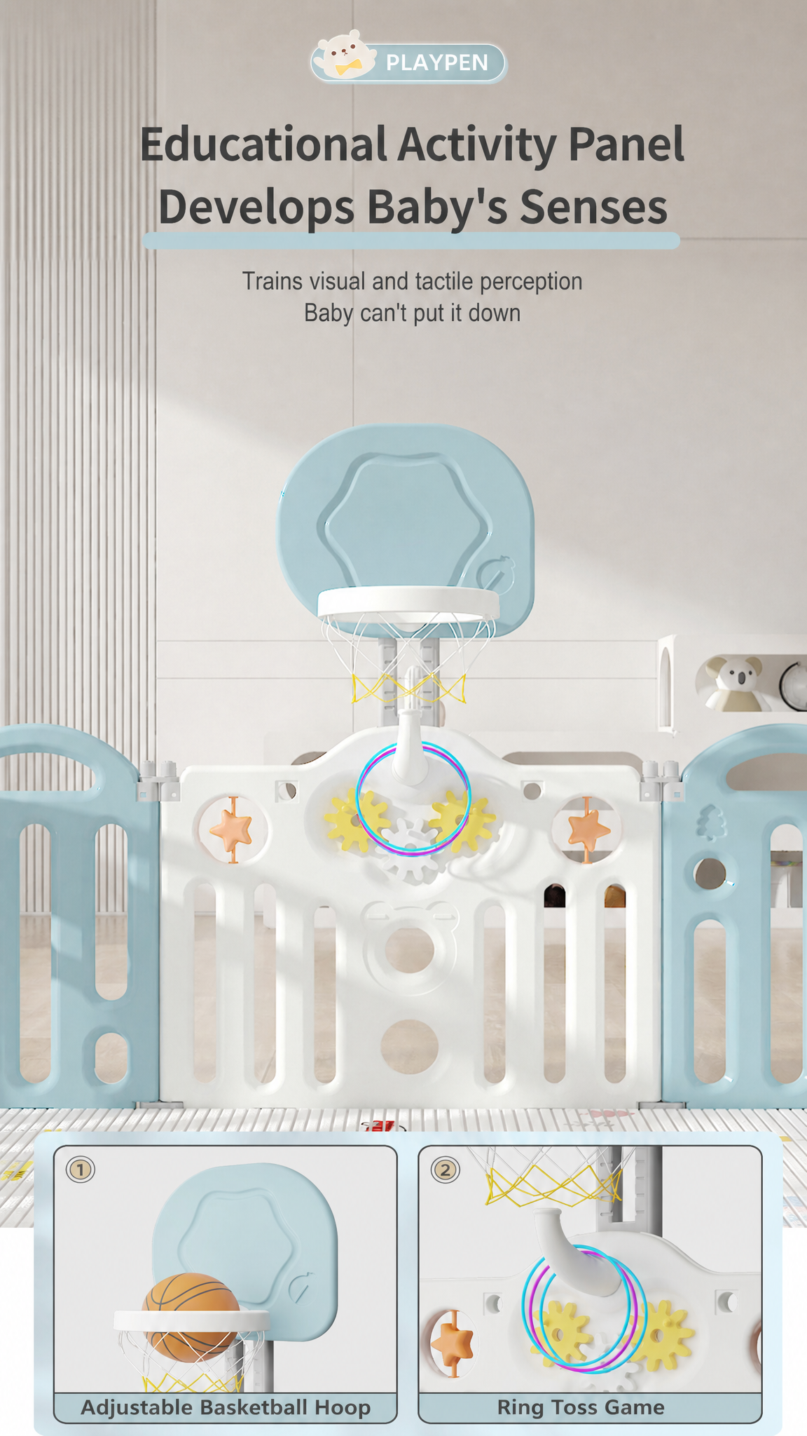 Happy Bear Foldable Baby Playpen & Safety Fence 12+2